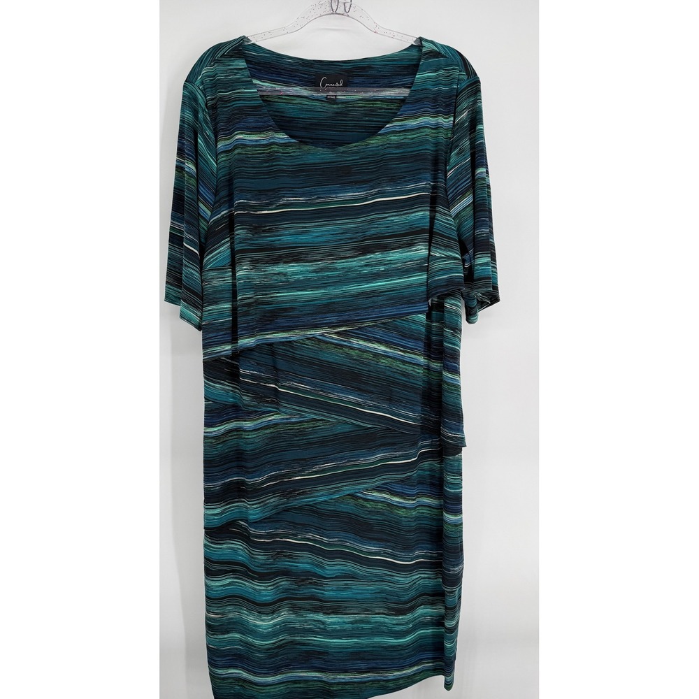 Connected Apparel Womens‎ Sz 24W Tiered Sheath Dress Teal Blue Stripe